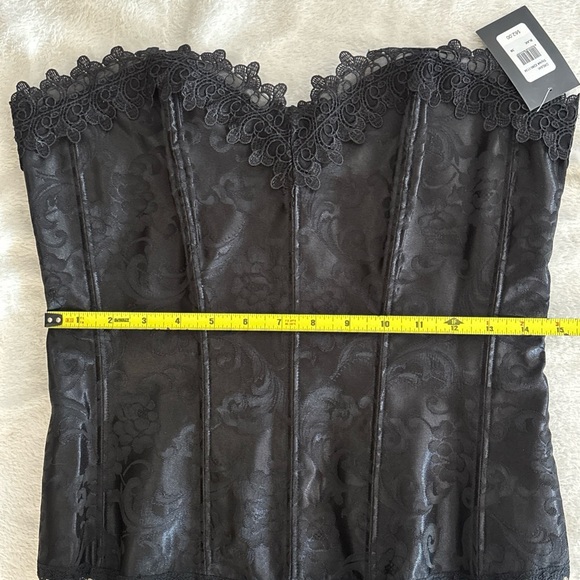 Fredericks of Hollywood Black Corset Lace Hem Lace-Up Bone Structure Size 38 New - Picture 13 of 16